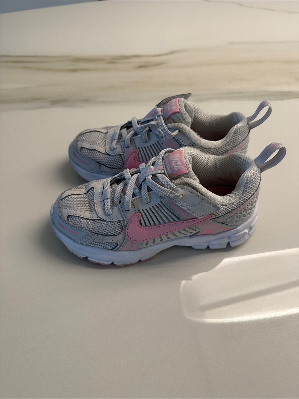 Nike Kids White and Light Pink Sport Sneakers